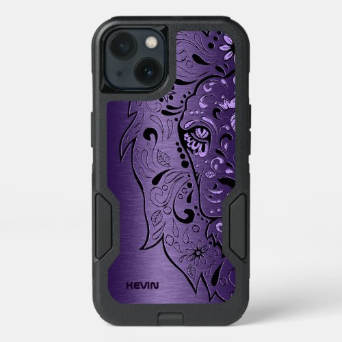 Purple Metallic Texture  Lion Head Sugar Skull iPhone 13 Case