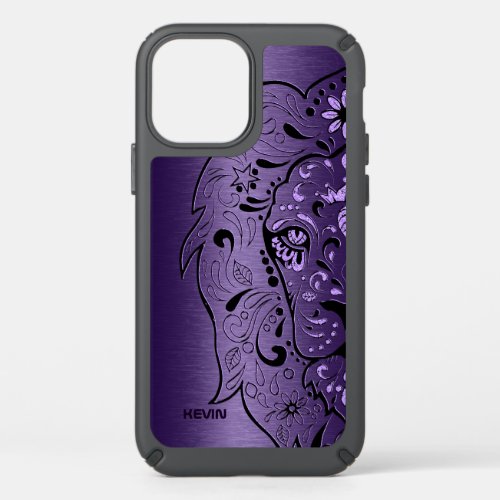 Purple Metallic Texture  Lion Head Sugar Skull Speck iPhone 12 Case