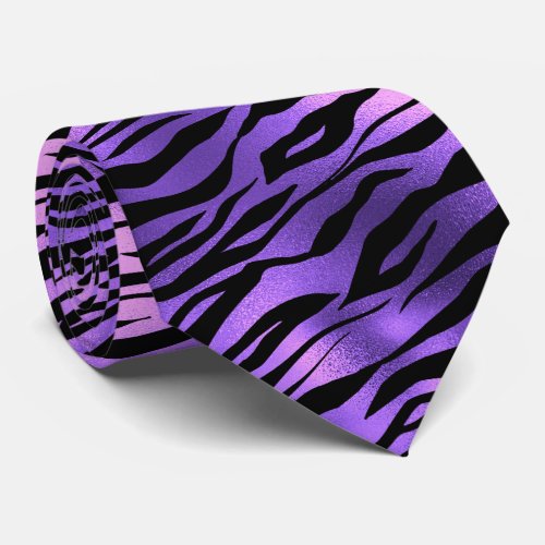 Purple Metallic Tiger Stripes Fur Neck Tie