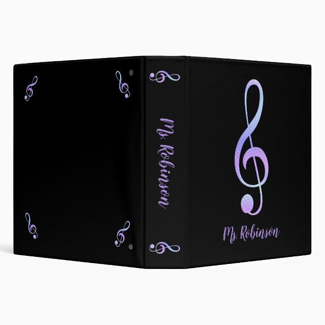 Purple Metallic Treble Clef 3 Ring Binder (Background)