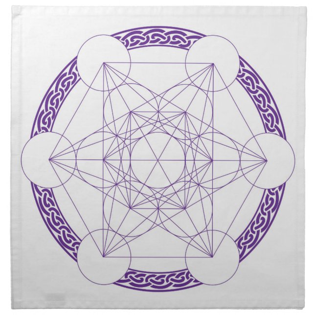 Purple Metatrons Cube Crystal Grid Cloth Napkin (Front)