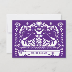 Purple Mexican Fantail Doves Papel Picado RSVP Card