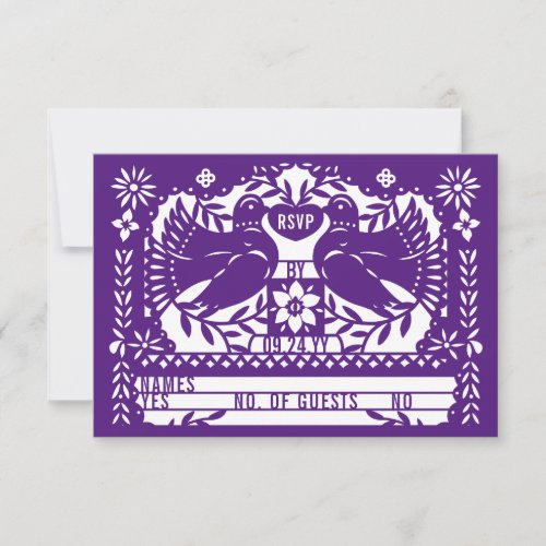 Purple Mexican Fantail Doves Papel Picado RSVP Invitation