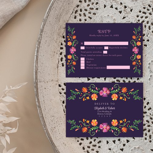 Purple Mexican Floral Fiesta Wedding RSVP Card