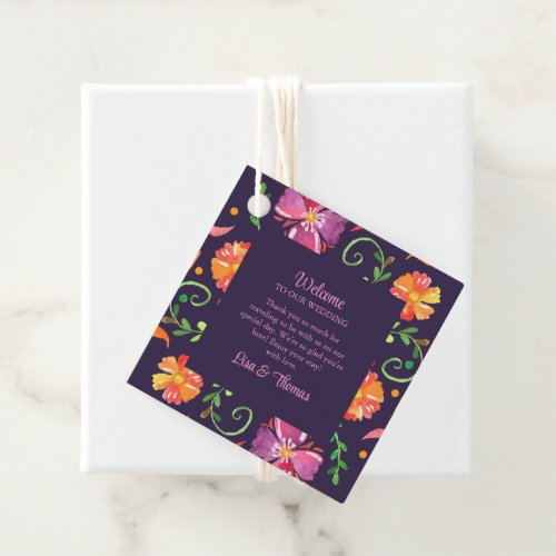 Purple Mexican Floral Fiesta Wedding Welcome Favor Tags