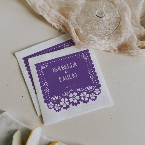 Purple  Mexican Papel Picado Wedding Napkins