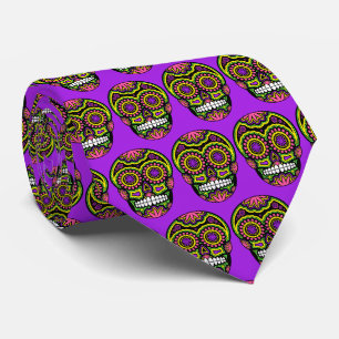Purple Mexican Sugar Skull Day Of The Dead Tie
