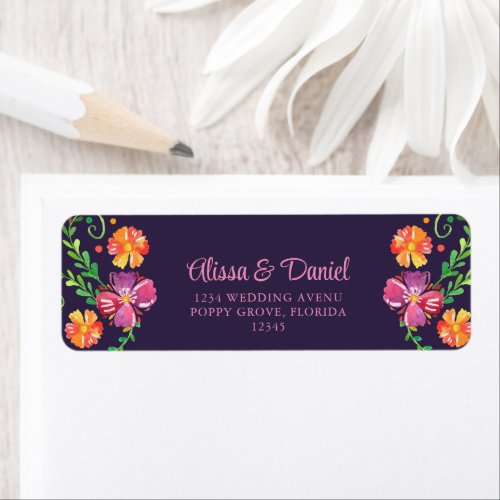Purple Mexican vibrant Floral Fiesta Address Label