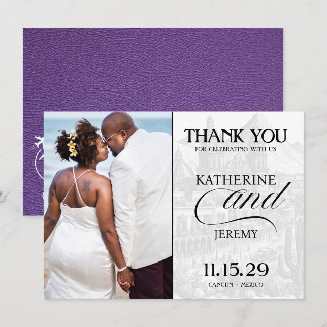 Purple Mexico Passport Thank You Card (Front/Back)