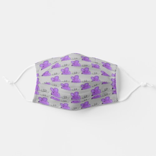 purple mice on gray adult cloth face mask