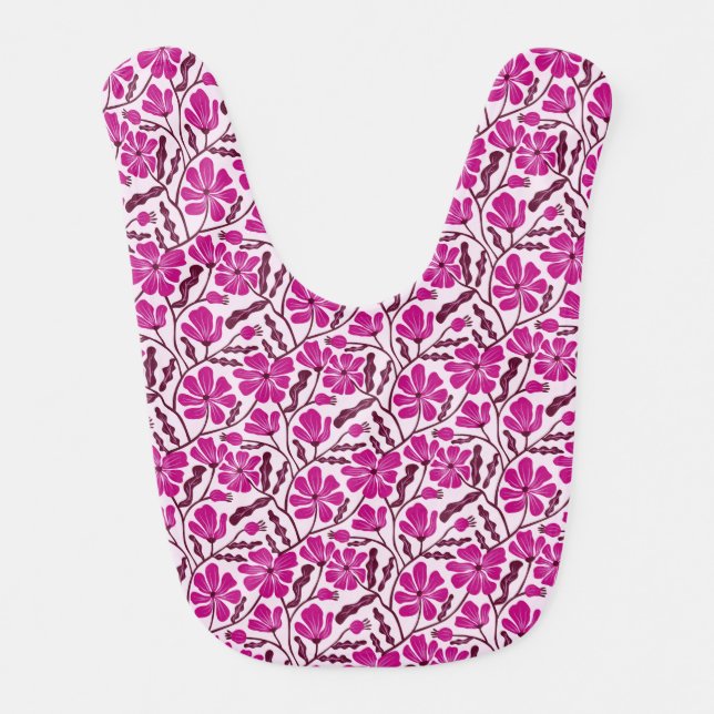 Purple Mid Century Modern Boho Flower Baby Bib (Front)