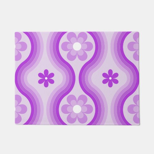 Purple Mid Century Modern Floral Rainbow Abstract  Doormat