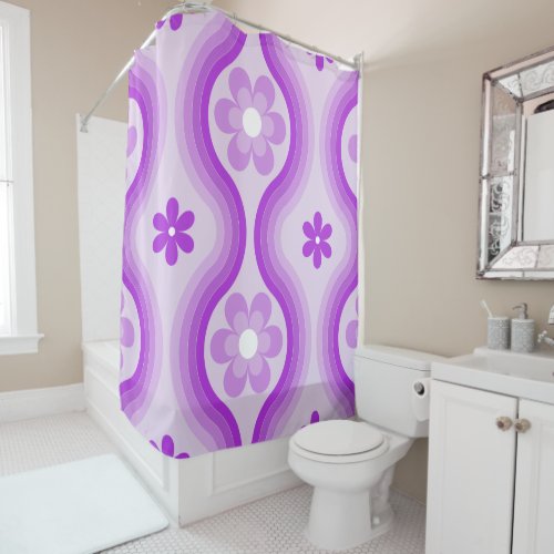 Purple Mid Century Modern Floral Rainbow Abstract  Shower Curtain