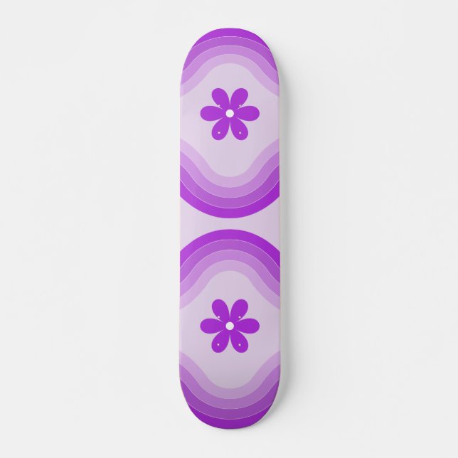 Purple Mid Century Modern Floral Rainbow Abstract Skateboard (Front)