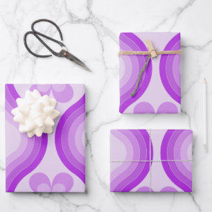 Purple Mid Century Modern Floral Rainbow Retro Wrapping Paper Sheets