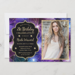 Purple Midnight Crystal Galaxy 21st Birthday photo Invitation