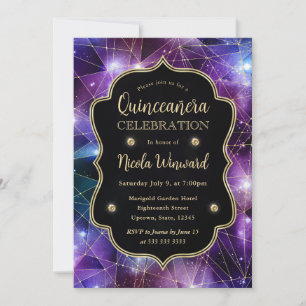 Purple Midnight Crystal Galaxy Quinceanera photo Invitation