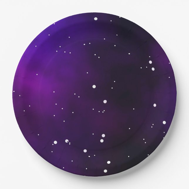 Purple Milkyway Galaxy NightSky Birthday Paper Plates (Front)
