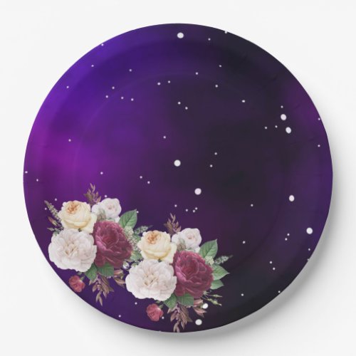 Purple Milkyway Galaxy NightSky Flower Engagement Paper Plates