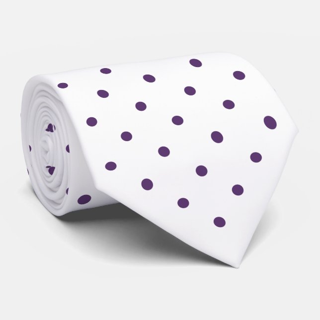 Purple Mini Polka Dot Pattern on White Neck Tie (Rolled)