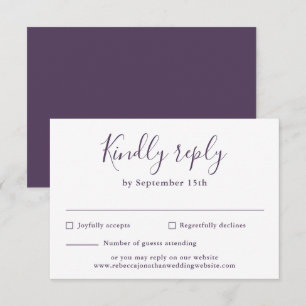 Purple Minimal Modern Script Wedding RSVP Card