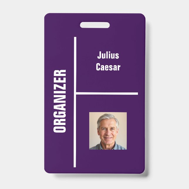 Purple Minimal Organizer Event ID Badge (Front)
