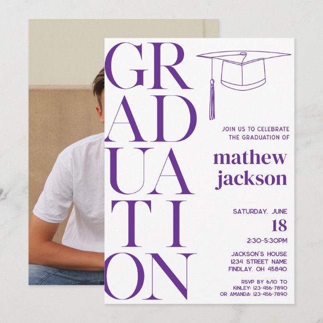 Purple Minimalist '24 Graduation Party Personalize Invitation (Front/Back)