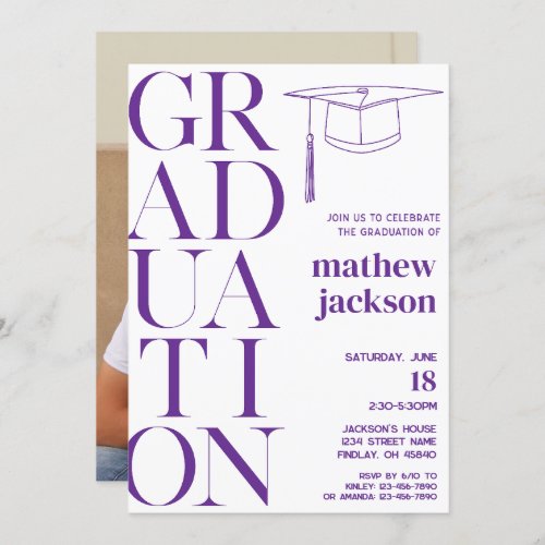 Purple Minimalist 24 Graduation Party Personalize Invitation