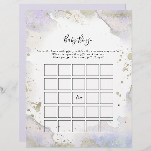 Purple Minimalist Baby Bingo Shower Game