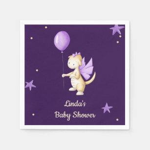 Purple Minimalist Baby Dragon Girl Baby Shower Napkins