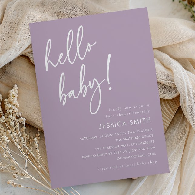 Purple Minimalist Boho Hello Baby Shower Invitation (Creator Uploaded)