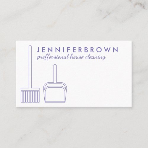 Purple Minimalist Broom House Cleaning Janitorial Business Card