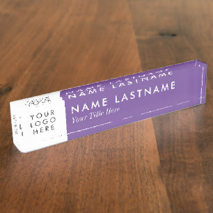 Purple Minimalist Custom Logo Desk Name Plate