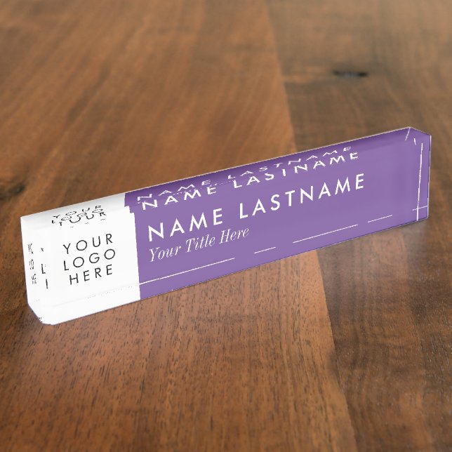Purple Minimalist Custom Logo Desk Name Plate (Side)