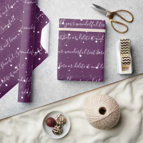 Purple Minimalist Custom Script Text Snowfall Wrapping Paper