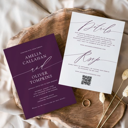 Purple Minimalist Double_Sided Wedding Invitation