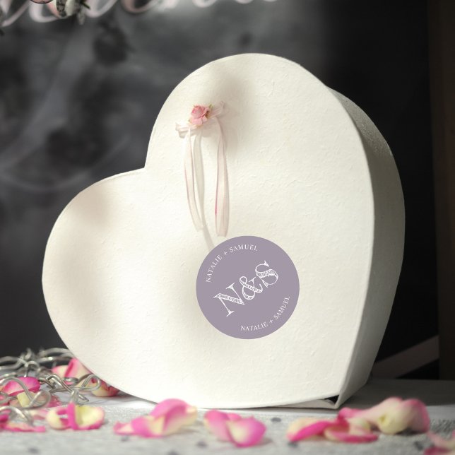 Purple Minimalist & Elegant Bold Initials Wedding  Classic Round Sticker (Creator Uploaded)