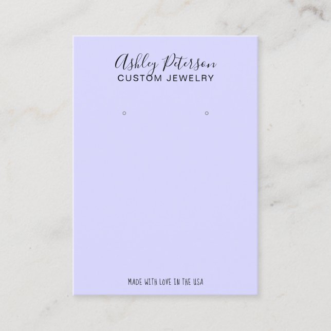 Purple minimalist elegant jewelry earring display business card (Front)
