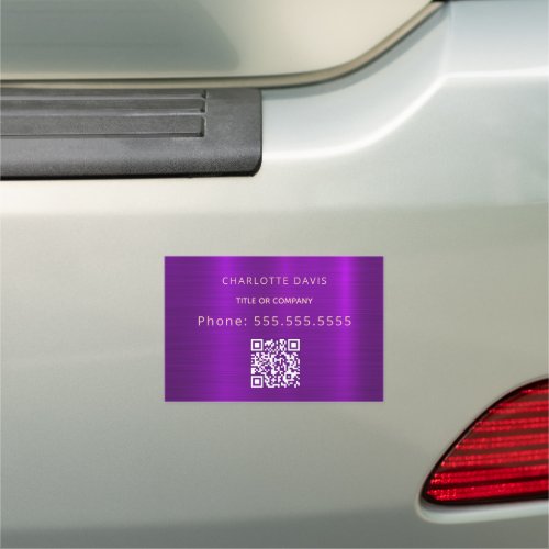 Purple minimalist elegant QR code business Car Magnet