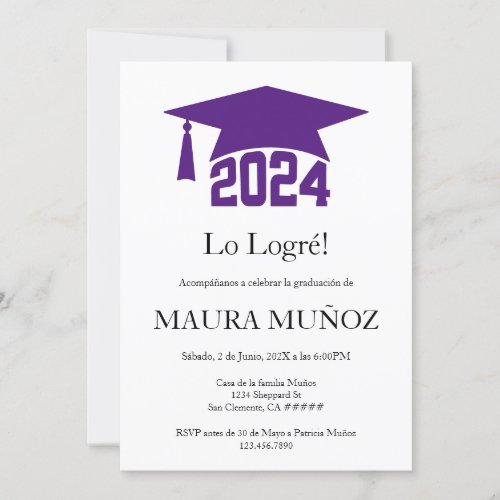Purple minimalist graduation invite