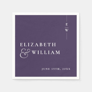 Purple Minimalist Modern Monogram Wedding Napkins