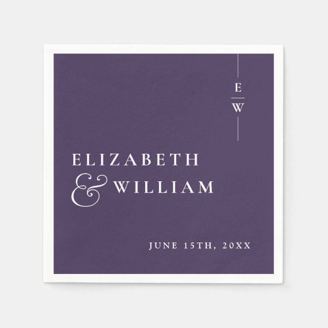Purple Minimalist Modern Monogram Wedding Napkins (Front)