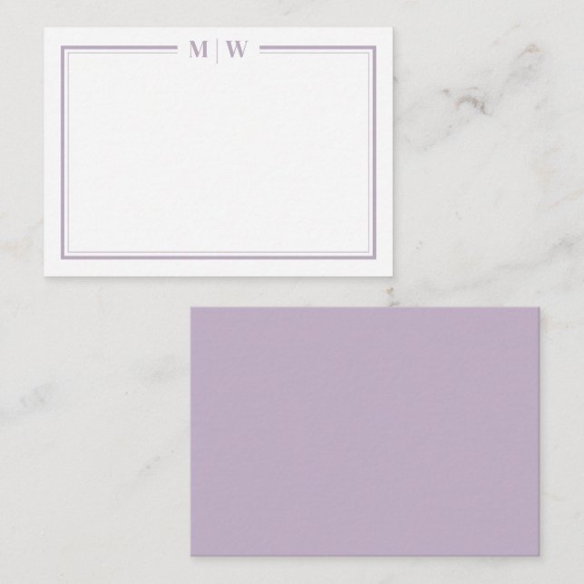 Purple Minimalist Monogram Note Card (Front/Back)