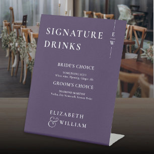 Purple Minimalist Monogram Signature Drinks Pedestal Sign