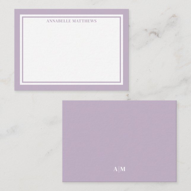 Purple Minimalist Name Monogram Note Card (Front/Back)