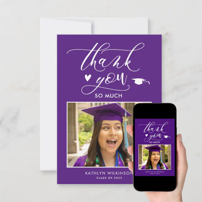 Purple Minimalist Photo Graduation Thank You Card Zazzle