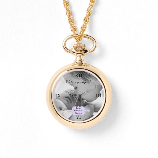Purple Minimalist Photo Mother's Day Watch (Front)