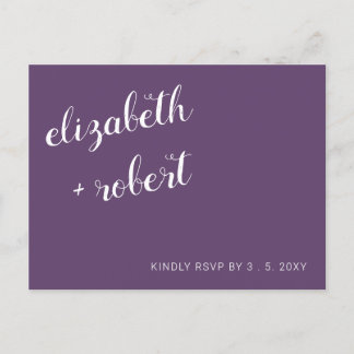 Purple Minimalist Script Calligraphy RSVP  Invitation Postcard