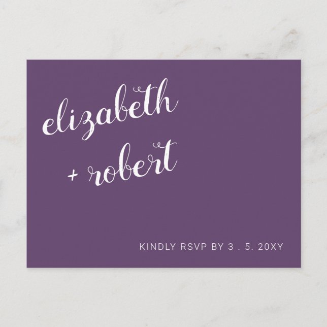 Purple Minimalist Script Calligraphy RSVP  Invitation Postcard (Front)