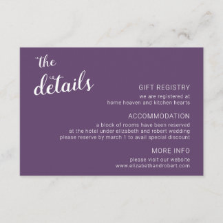 Purple Minimalist Script Calligraphy Wedding Enclosure Card
